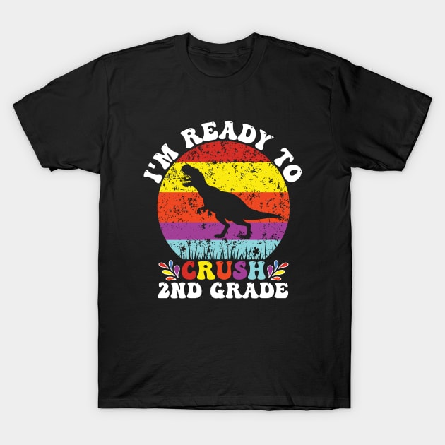 funny groovy back to school 2nd grade teacher , dinosaur T-Shirt by KRMOSH